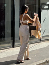 Beige Bralette Top and Flared Pants Cotton Co-ord Set