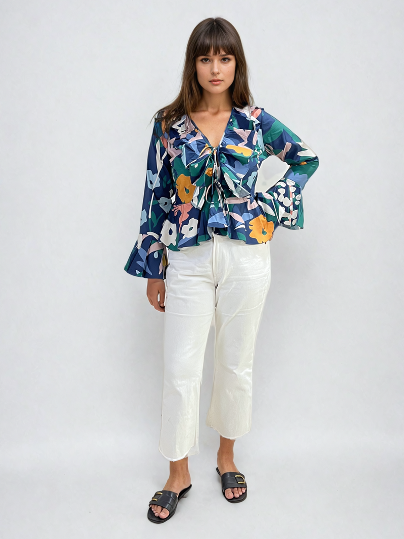 Printed Poplin Front Tie up Top