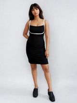 Black Mini Dress with Piping Detail