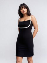 Black Mini Dress with Piping Detail