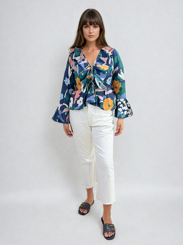 Printed Poplin Front Tie up Top