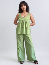 Pistachio Peplum Top and Flared Pants Co-ord Set