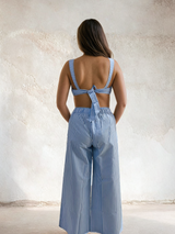 Blue Bralette Top and Flared Pants Cotton Co-ord Set