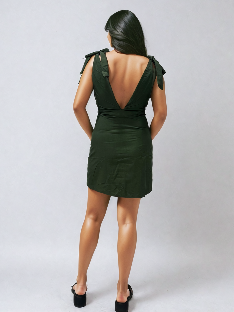 Green Mini Dress with Knot Detail