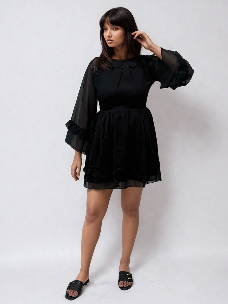 Black Mini Dress with Ruffle Details