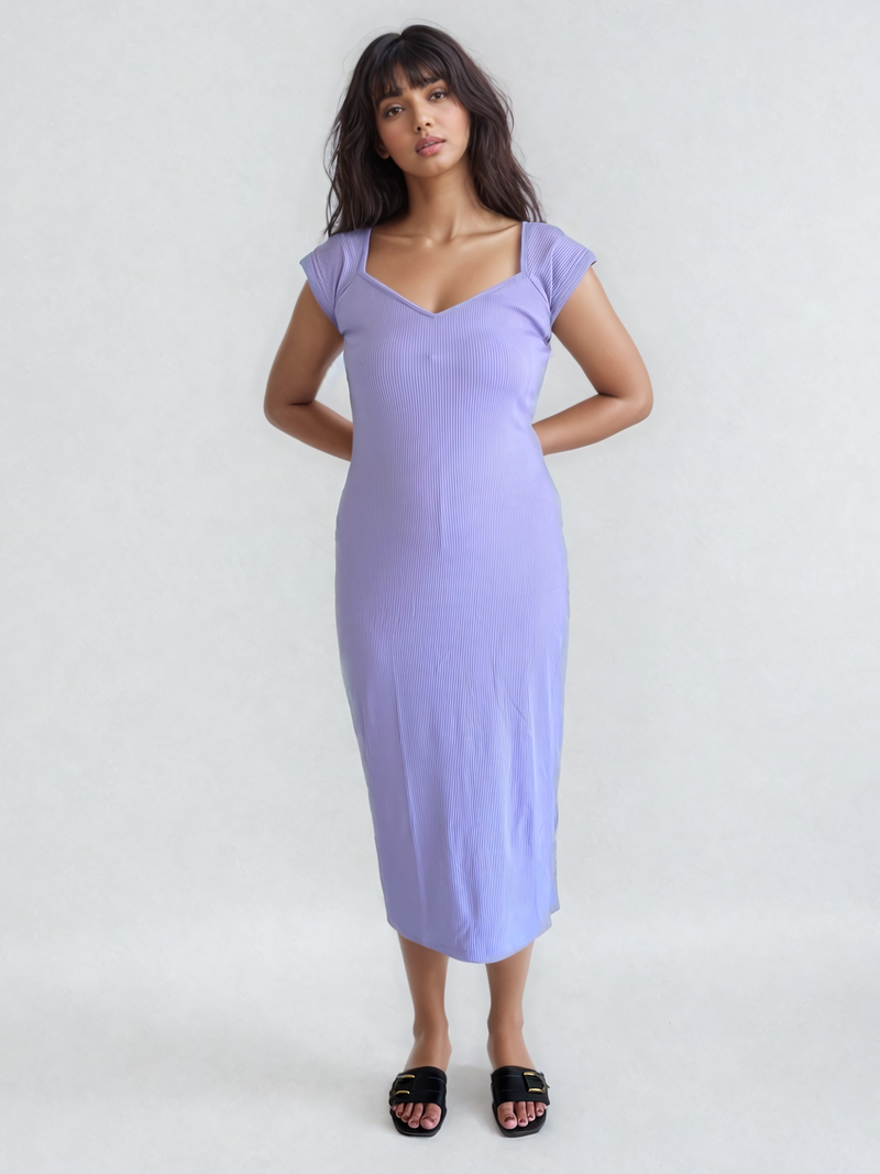 Ribbed Midi Dress with Cap Sleeves