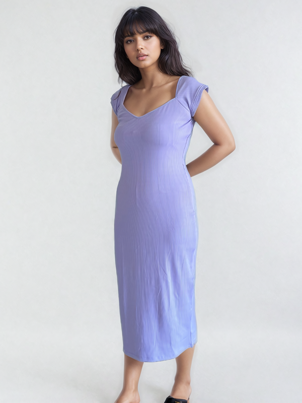 Ribbed Midi Dress with Cap Sleeves