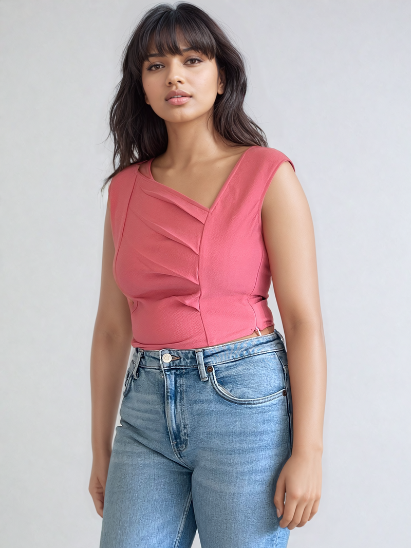 Bubblegum Top with Pleat Detail