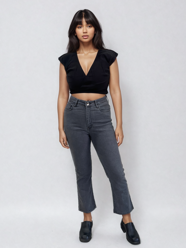 Black Wrap Tie-up Crop Top