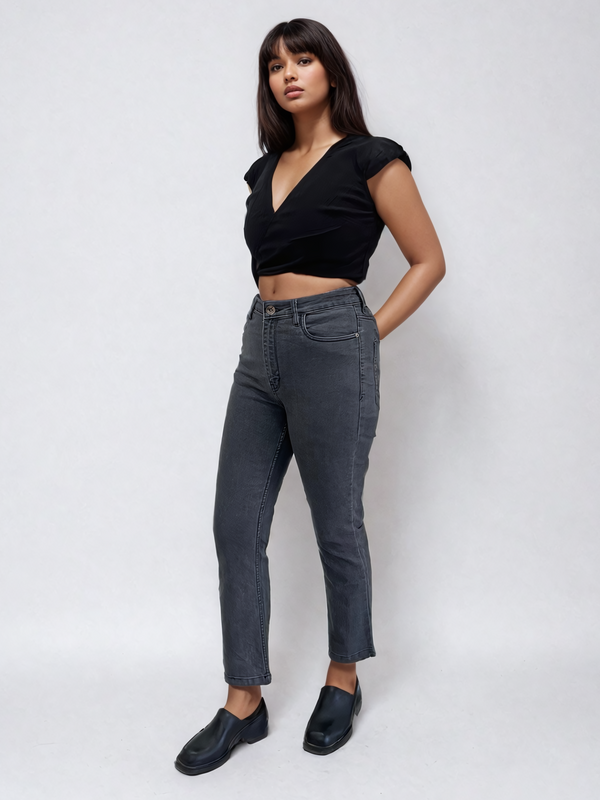 Black Wrap Tie-up Crop Top