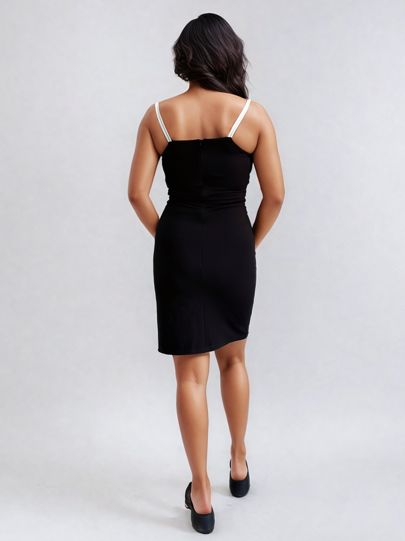 Black Mini Dress with Piping Detail